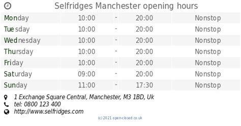 selfridges opening times manchester